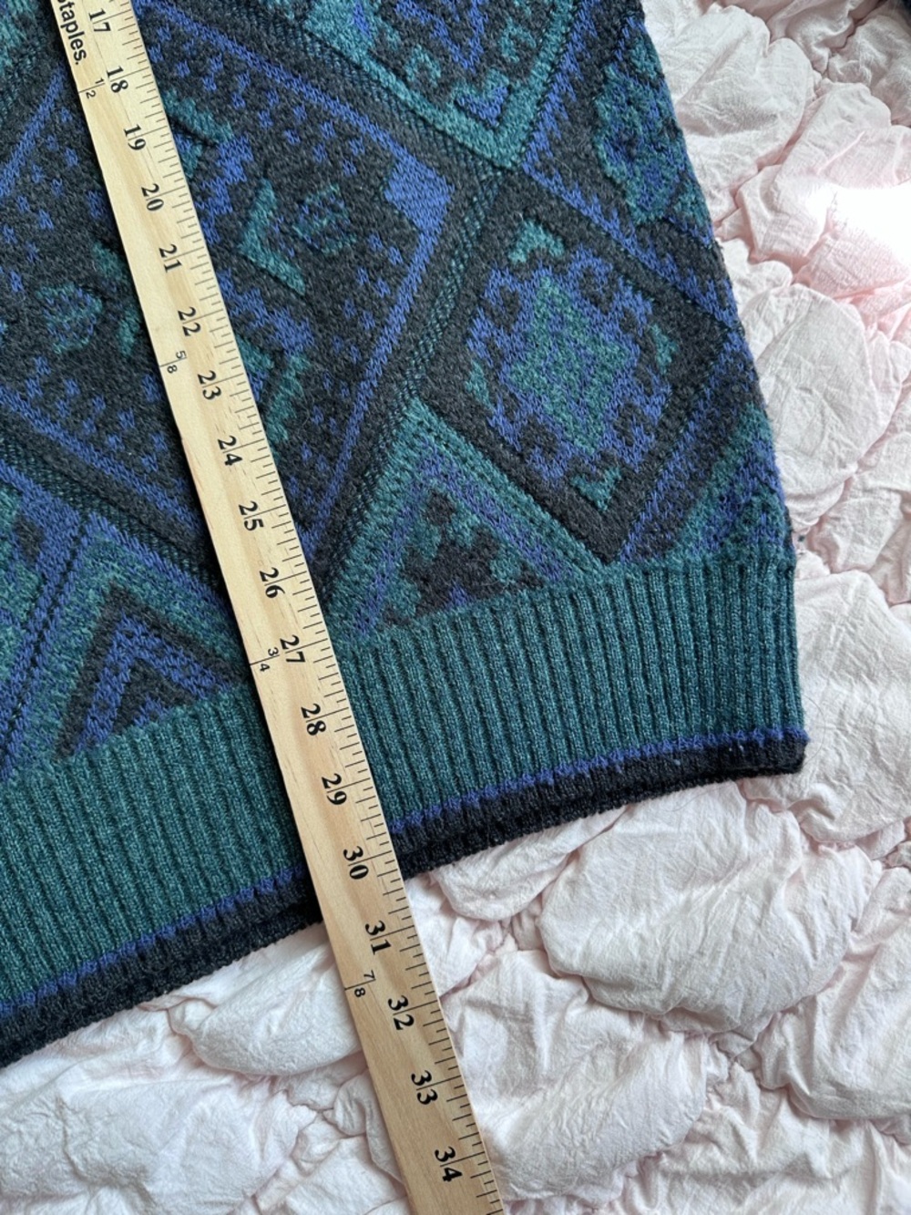 Vintage Alfani Blue Green Geometric Alpaca Blend Sweater XL Tall Italy - Picture 5 of 7